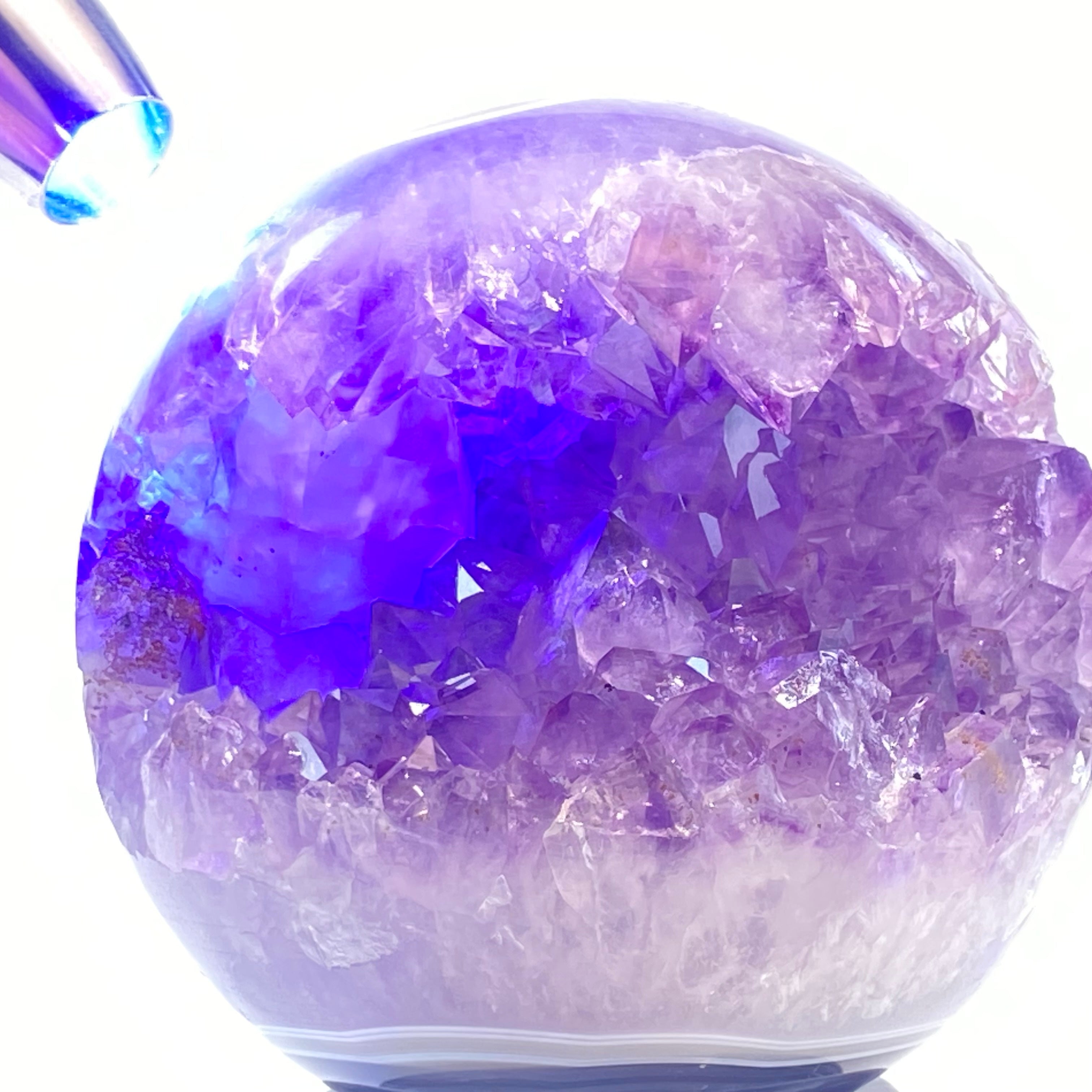 頂級稀有天然瑪瑙薰衣草紫晶大方解石共生全拋全透光開口笑晶球