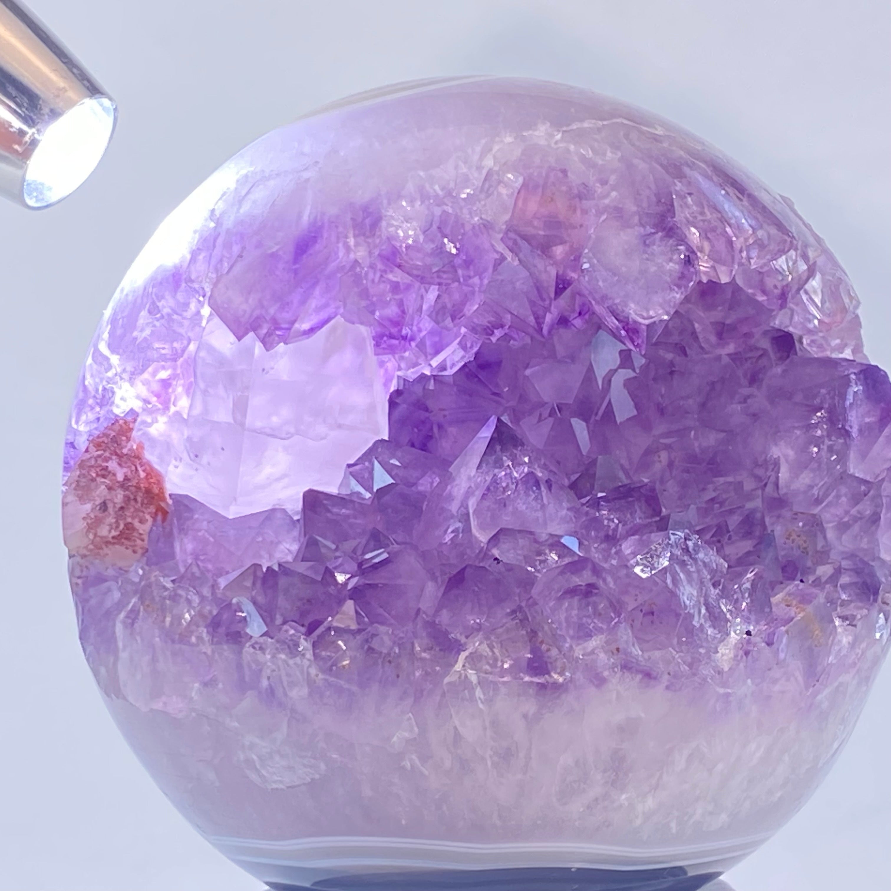 頂級稀有天然瑪瑙薰衣草紫晶大方解石共生全拋全透光開口笑晶球