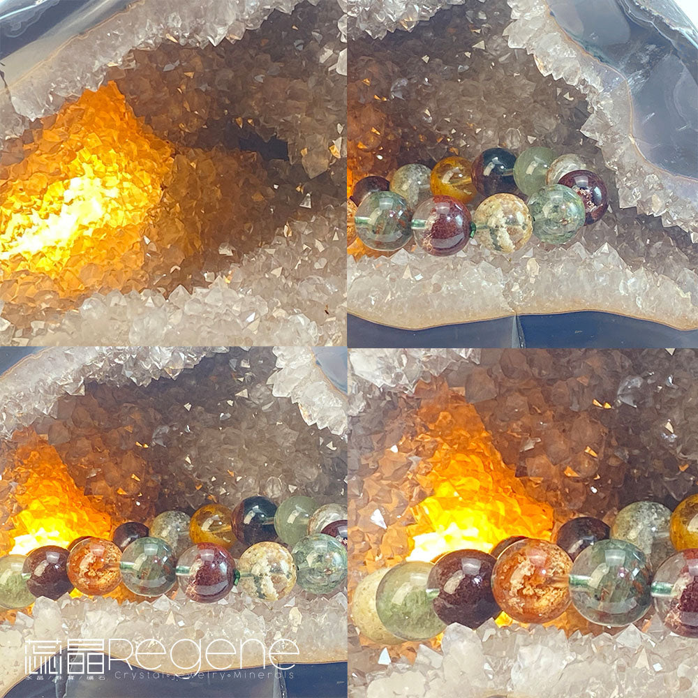 天然金黃瑪瑙包邊紫晶簇錢袋子