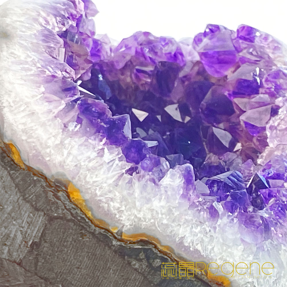 天然金黃瑪瑙包邊紫晶簇錢袋子