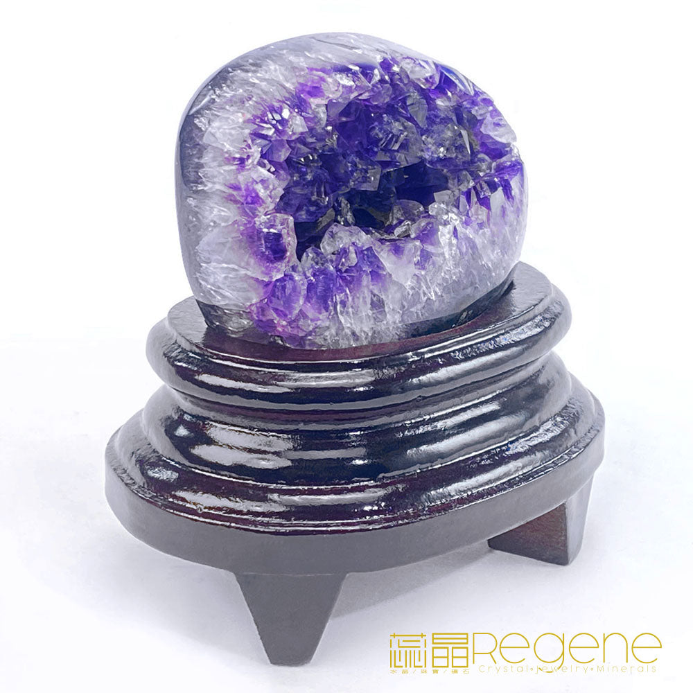 天然金黃瑪瑙包邊紫晶簇錢袋子