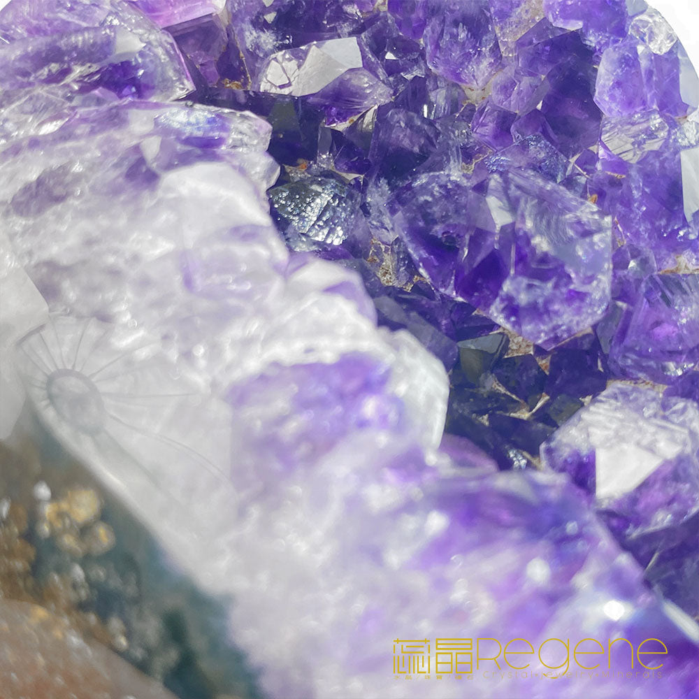 天然金黃瑪瑙包邊紫晶簇錢袋子