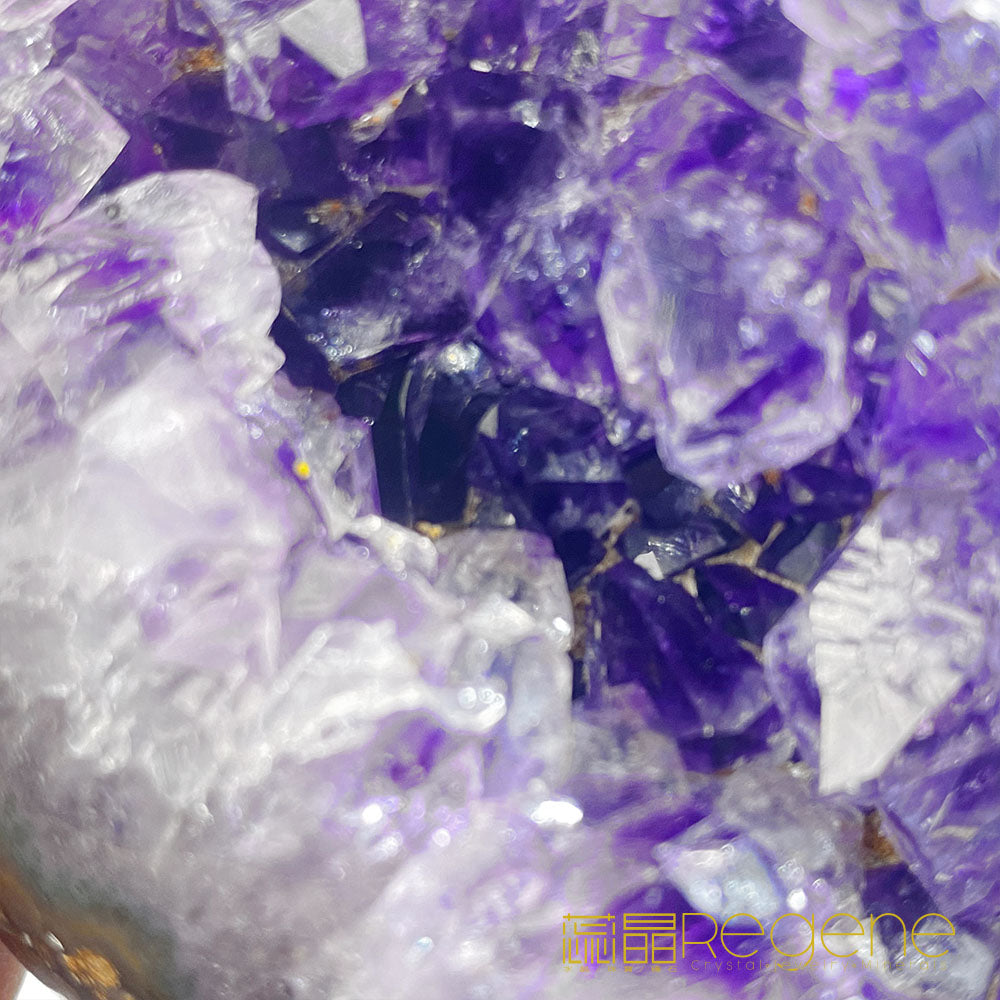 天然金黃瑪瑙包邊紫晶簇錢袋子