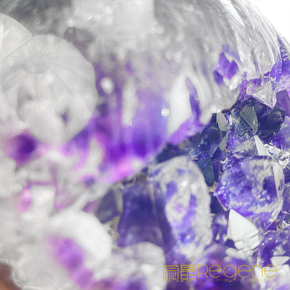 天然金黃瑪瑙包邊紫晶簇錢袋子