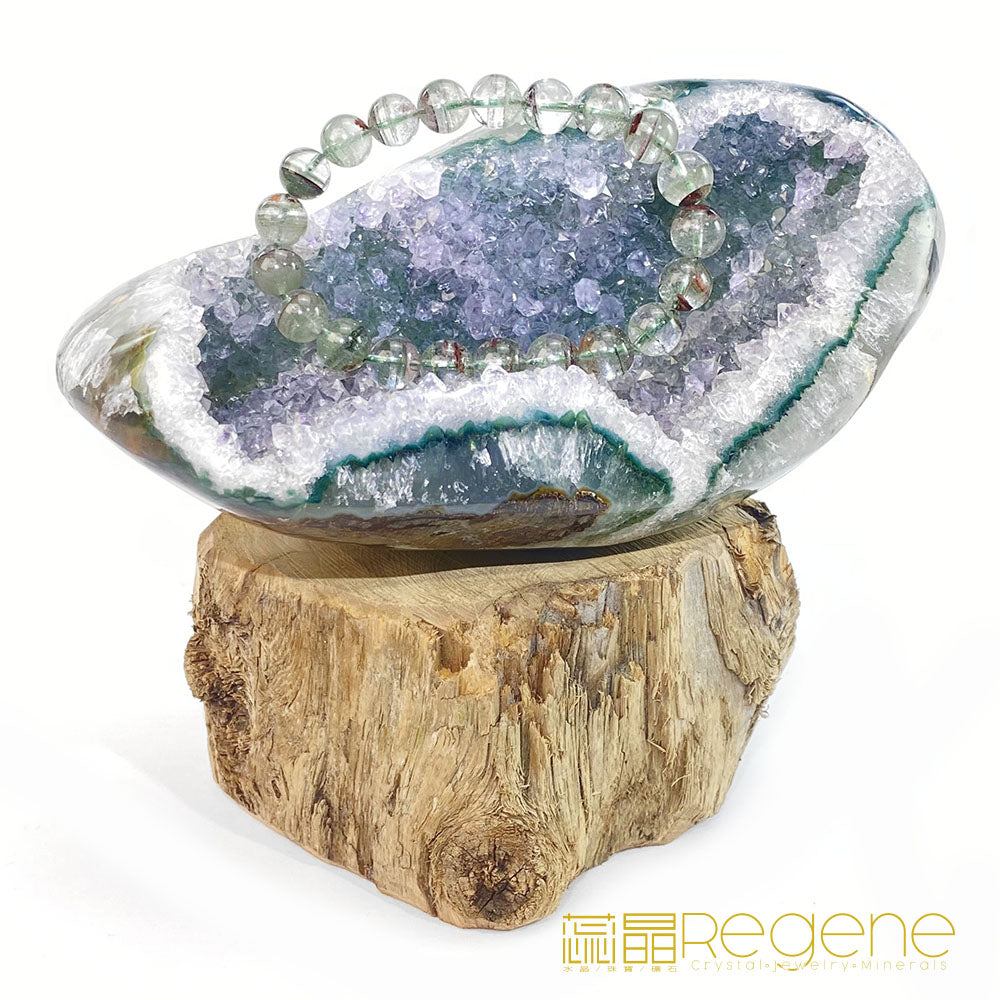 天然金黃瑪瑙包邊紫晶簇錢袋子