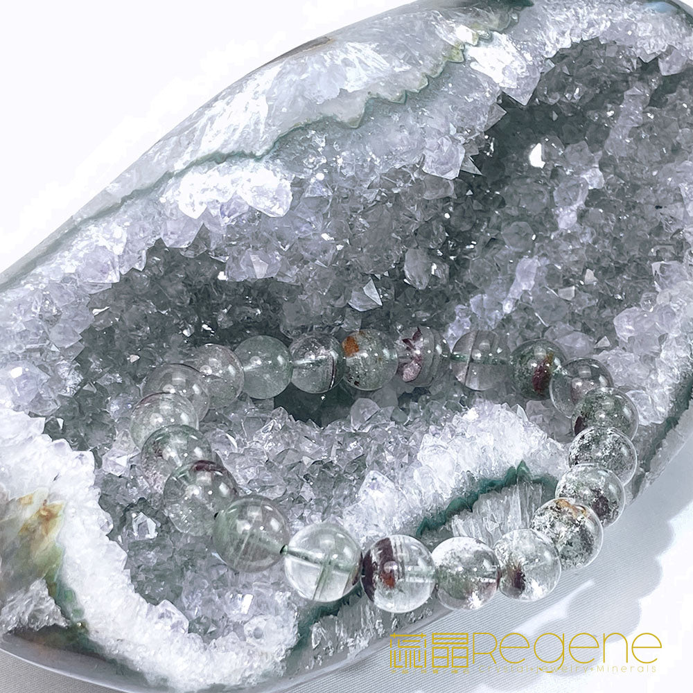 天然金黃瑪瑙包邊紫晶簇錢袋子