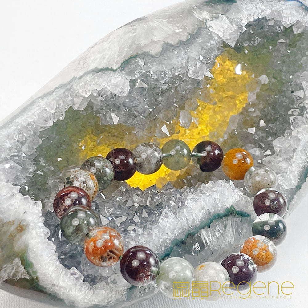 天然金黃瑪瑙包邊紫晶簇錢袋子