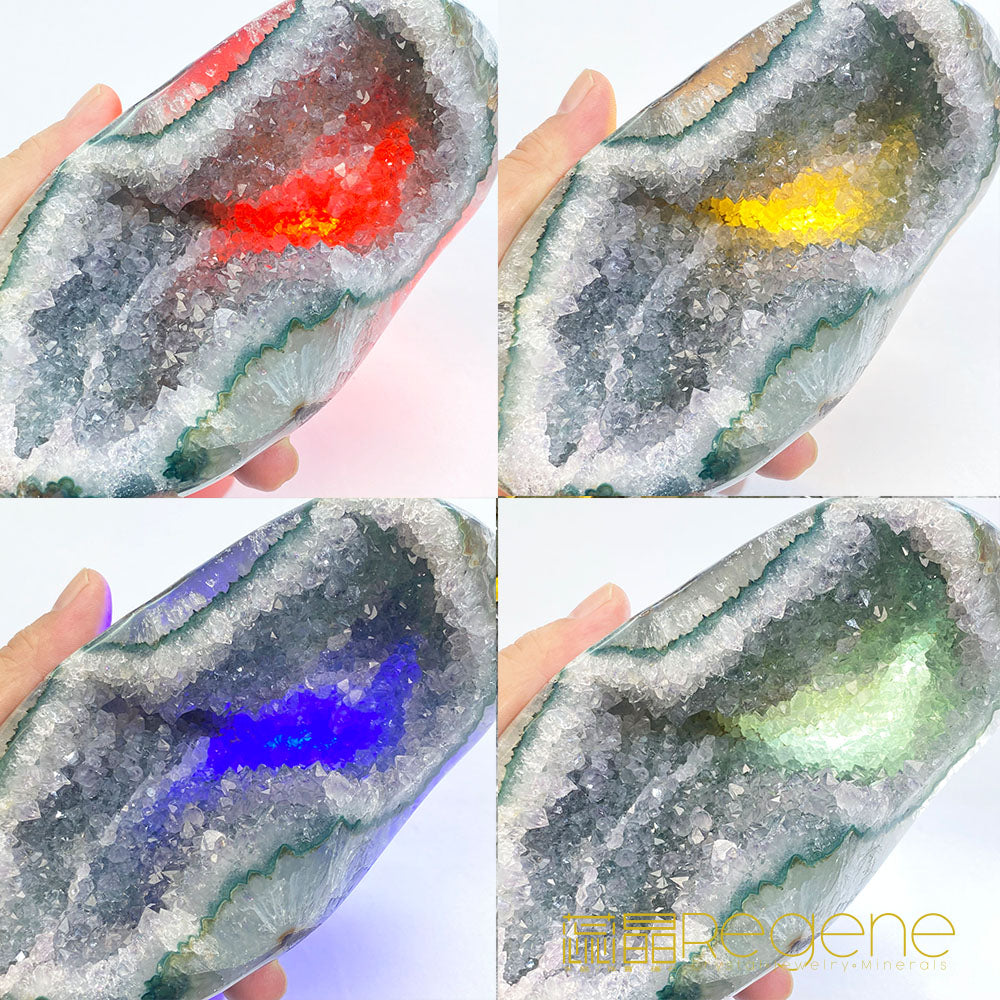 天然金黃瑪瑙包邊紫晶簇錢袋子