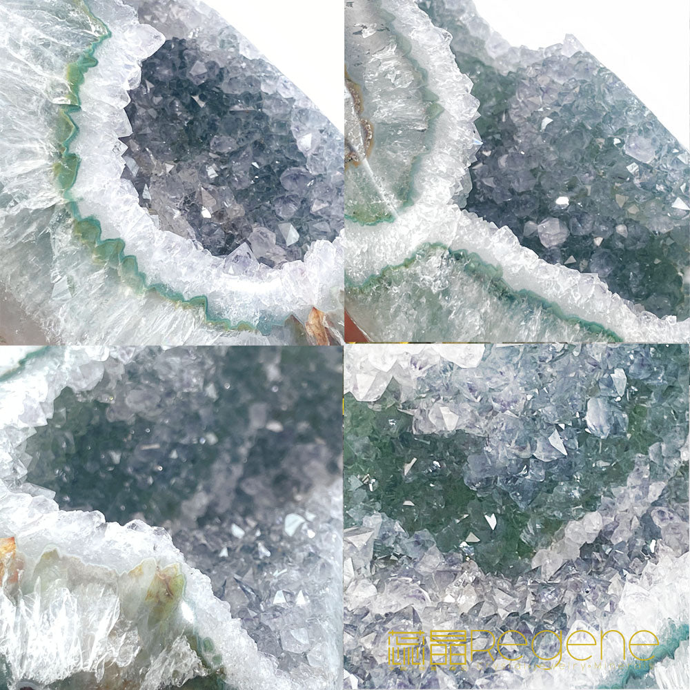 天然金黃瑪瑙包邊紫晶簇錢袋子