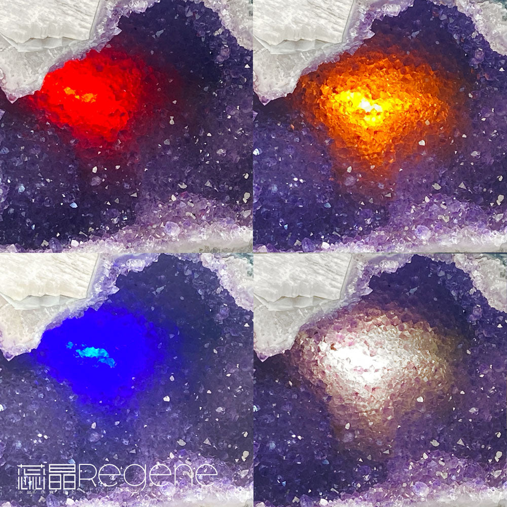 天然金黃瑪瑙包邊紫晶簇錢袋子