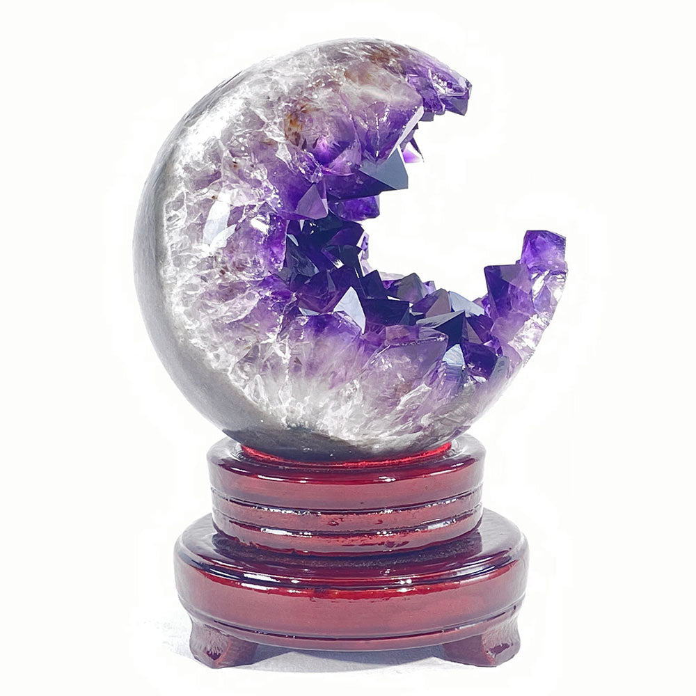 頂級稀有天然大晶牙開口笑紫晶球 烏拉圭全拋原礦晶球