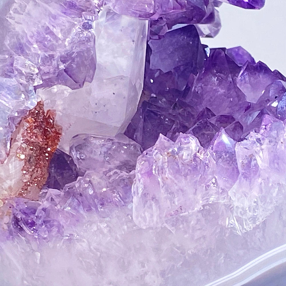 頂級稀有天然瑪瑙薰衣草紫晶大方解石共生全拋全透光開口笑晶球