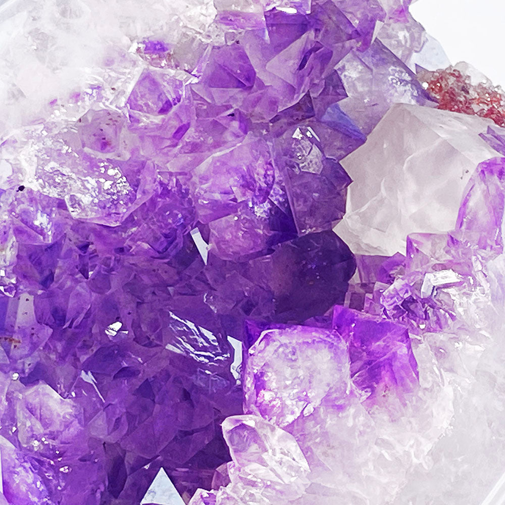 頂級稀有天然瑪瑙薰衣草紫晶大方解石共生全拋全透光開口笑晶球