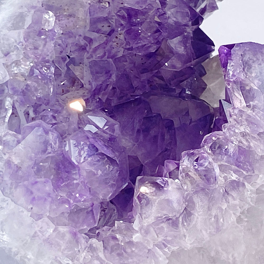 頂級稀有天然瑪瑙薰衣草紫晶大方解石共生全拋全透光開口笑晶球