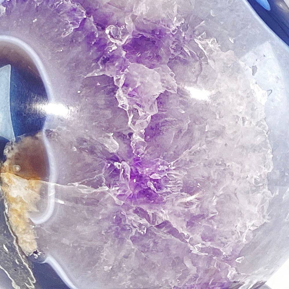 頂級天然瑪瑙紫晶全拋透光開口笑晶球