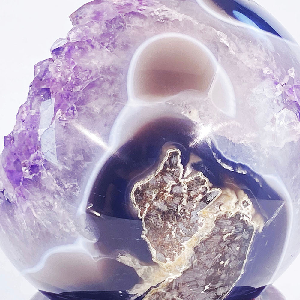 頂級天然瑪瑙紫晶全拋透光開口笑晶球