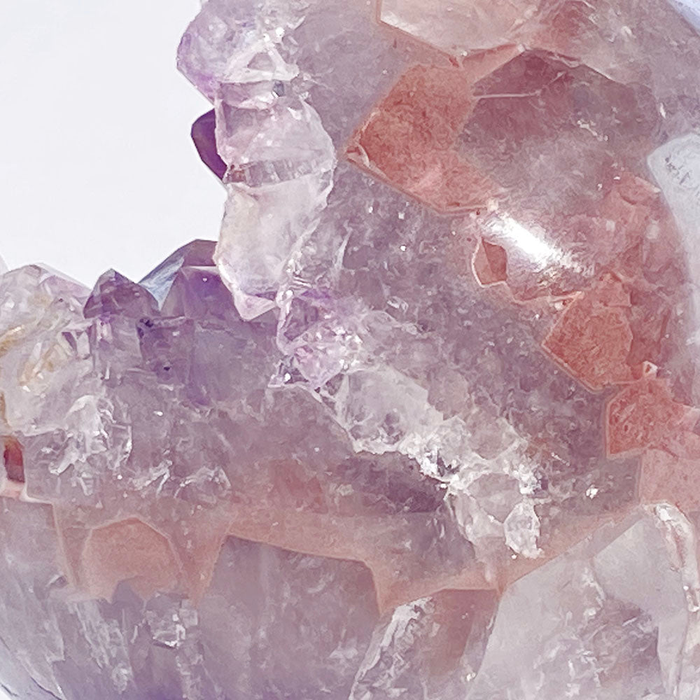 頂級天然粉紫焦糖全拋全透光開口笑晶球