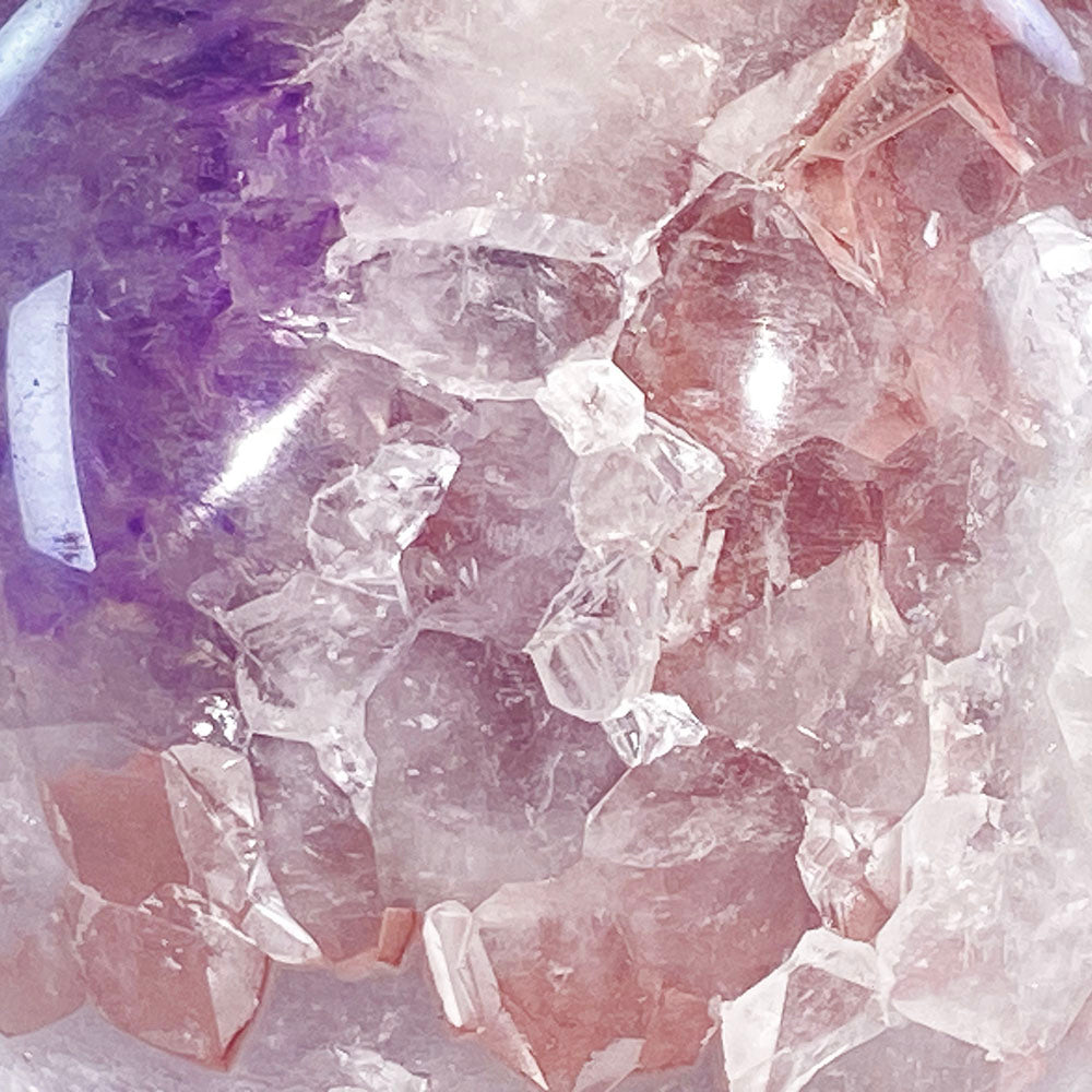 頂級天然粉紫焦糖全拋全透光開口笑晶球