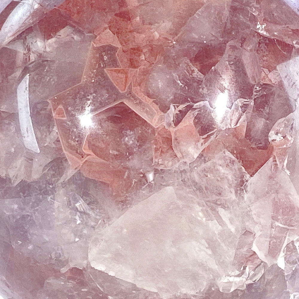 頂級天然粉紫焦糖全拋全透光開口笑晶球