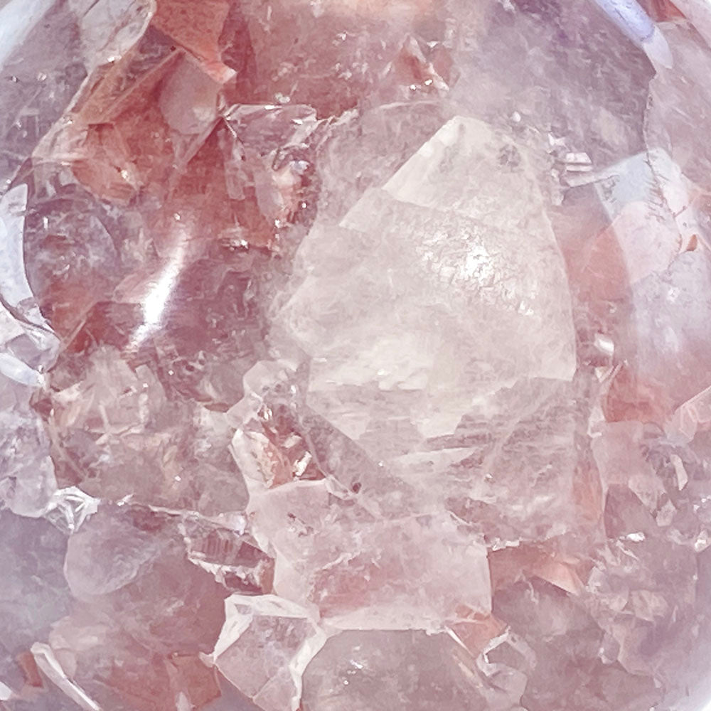 頂級天然粉紫焦糖全拋全透光開口笑晶球