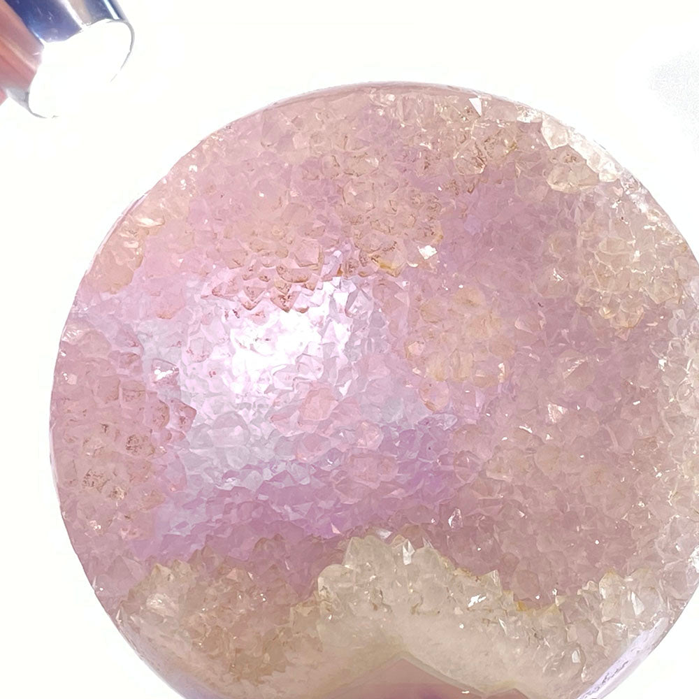 頂級天然透明軟糖紫晶美背全拋全透光開口笑晶球