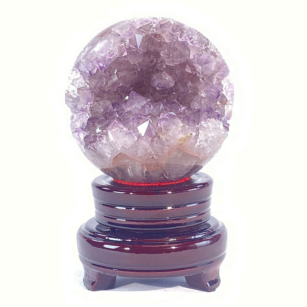 頂級天然粉紫焦糖全拋全透光開口笑晶球
