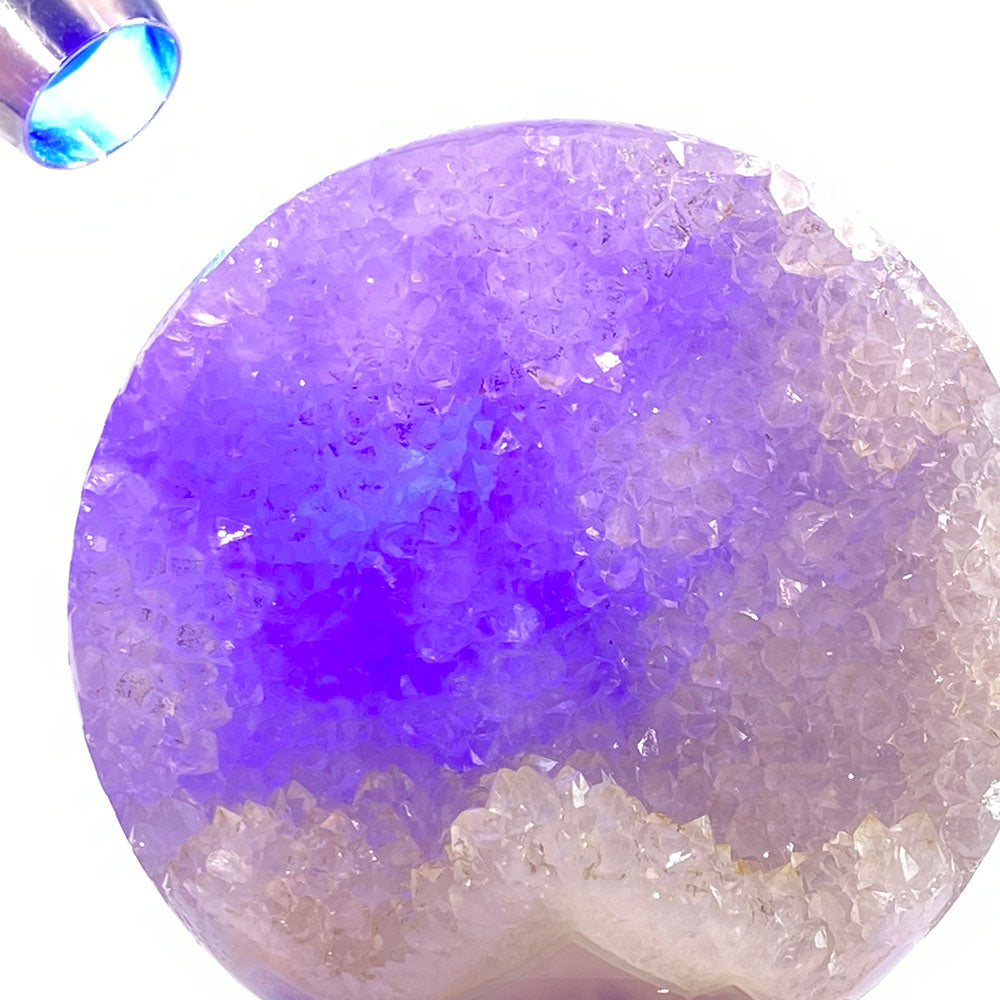 頂級天然透明軟糖紫晶美背全拋全透光開口笑晶球