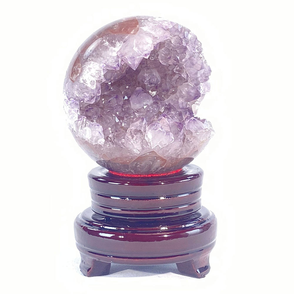 頂級天然粉紫焦糖全拋全透光開口笑晶球