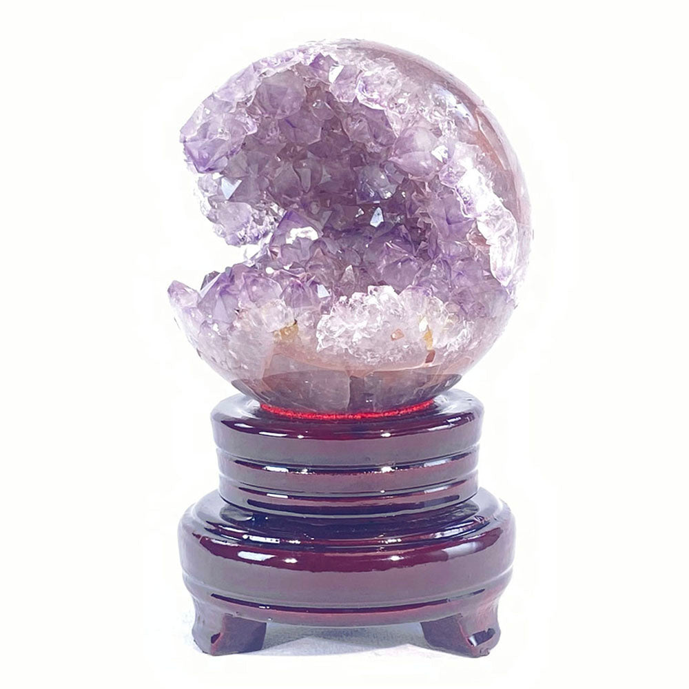 頂級天然粉紫焦糖全拋全透光開口笑晶球