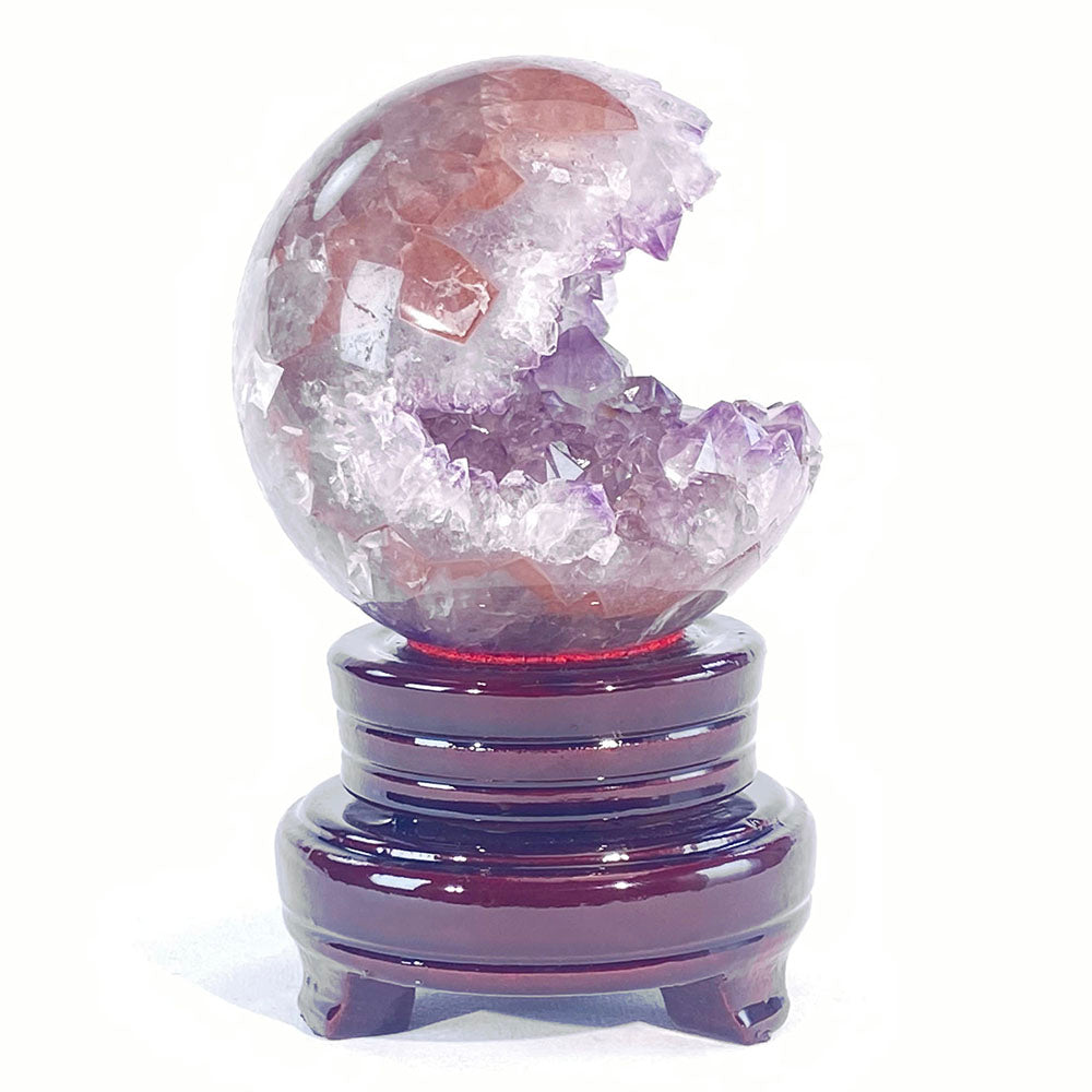 頂級天然粉紫焦糖全拋全透光開口笑晶球