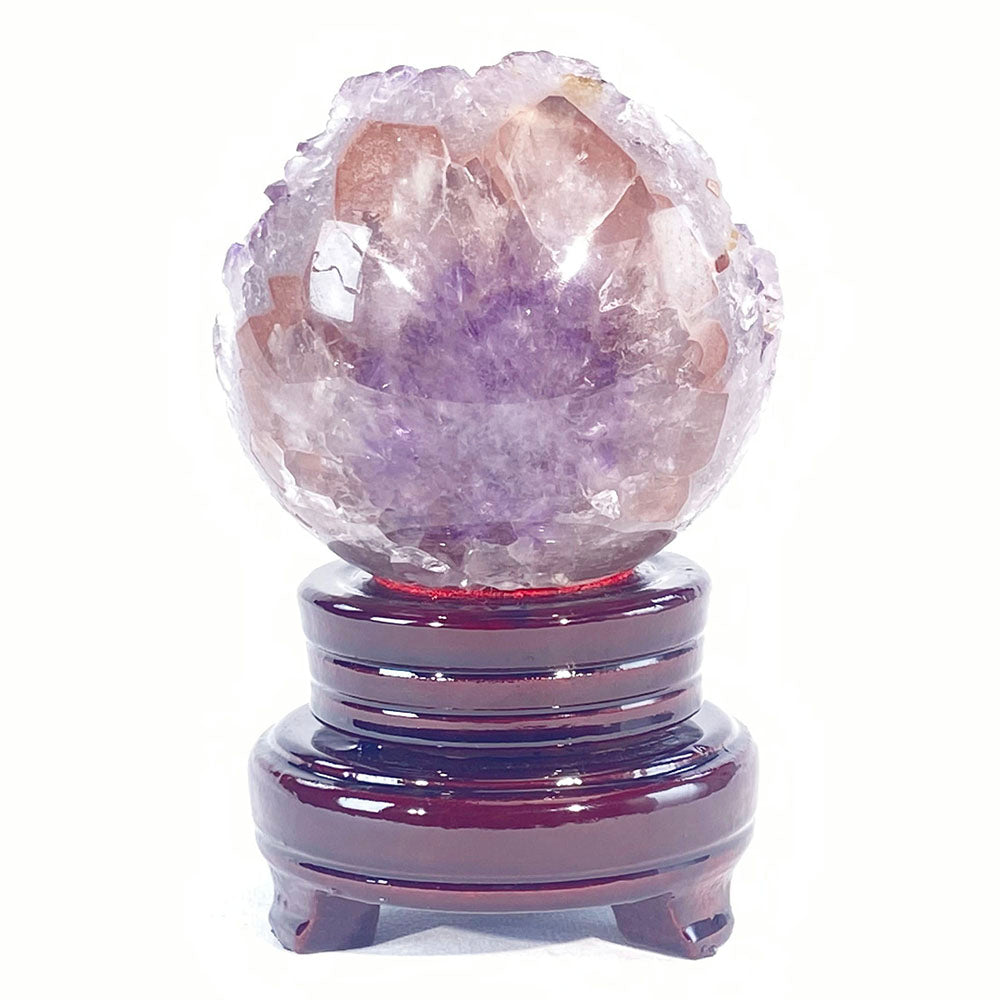 頂級天然粉紫焦糖全拋全透光開口笑晶球