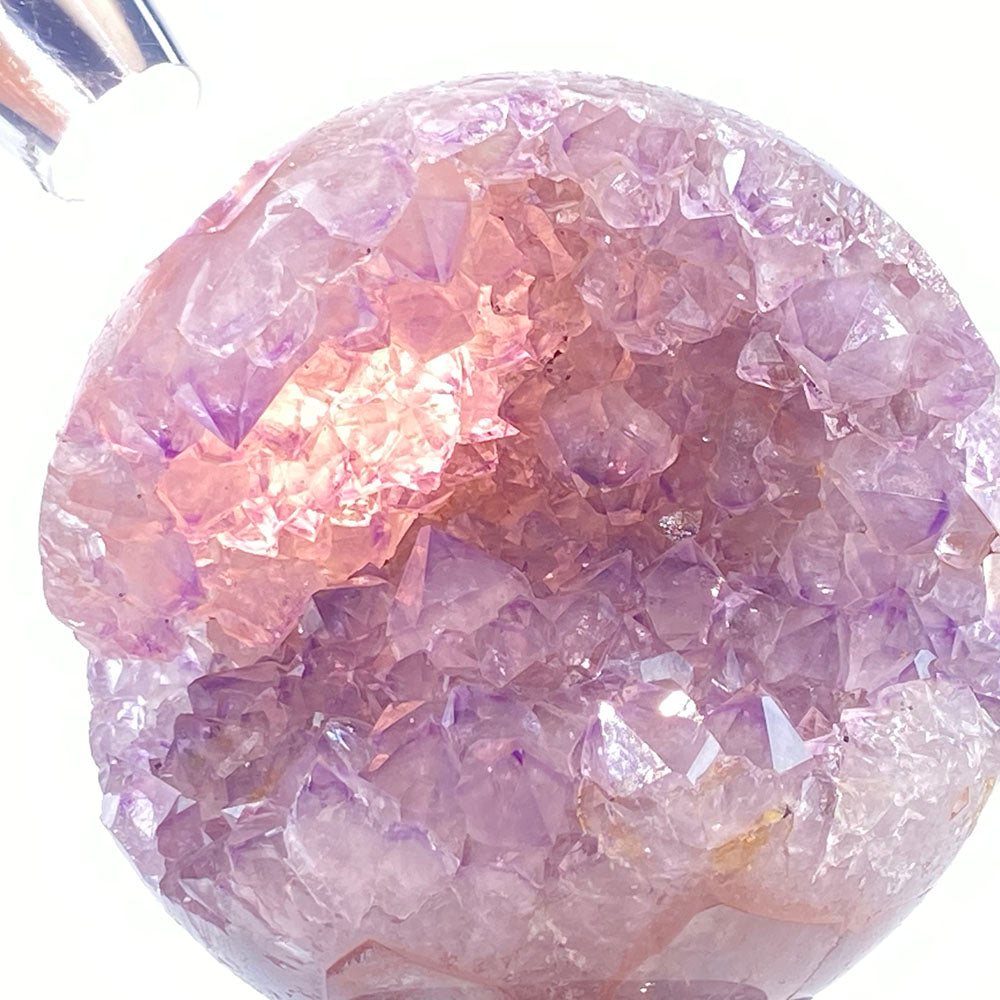 頂級天然粉紫焦糖全拋全透光開口笑晶球