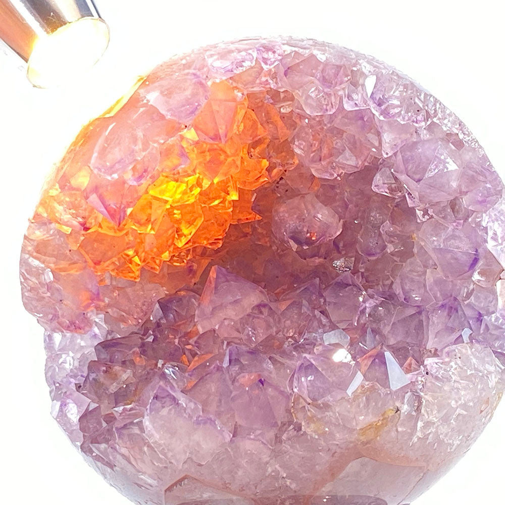 頂級天然粉紫焦糖全拋全透光開口笑晶球