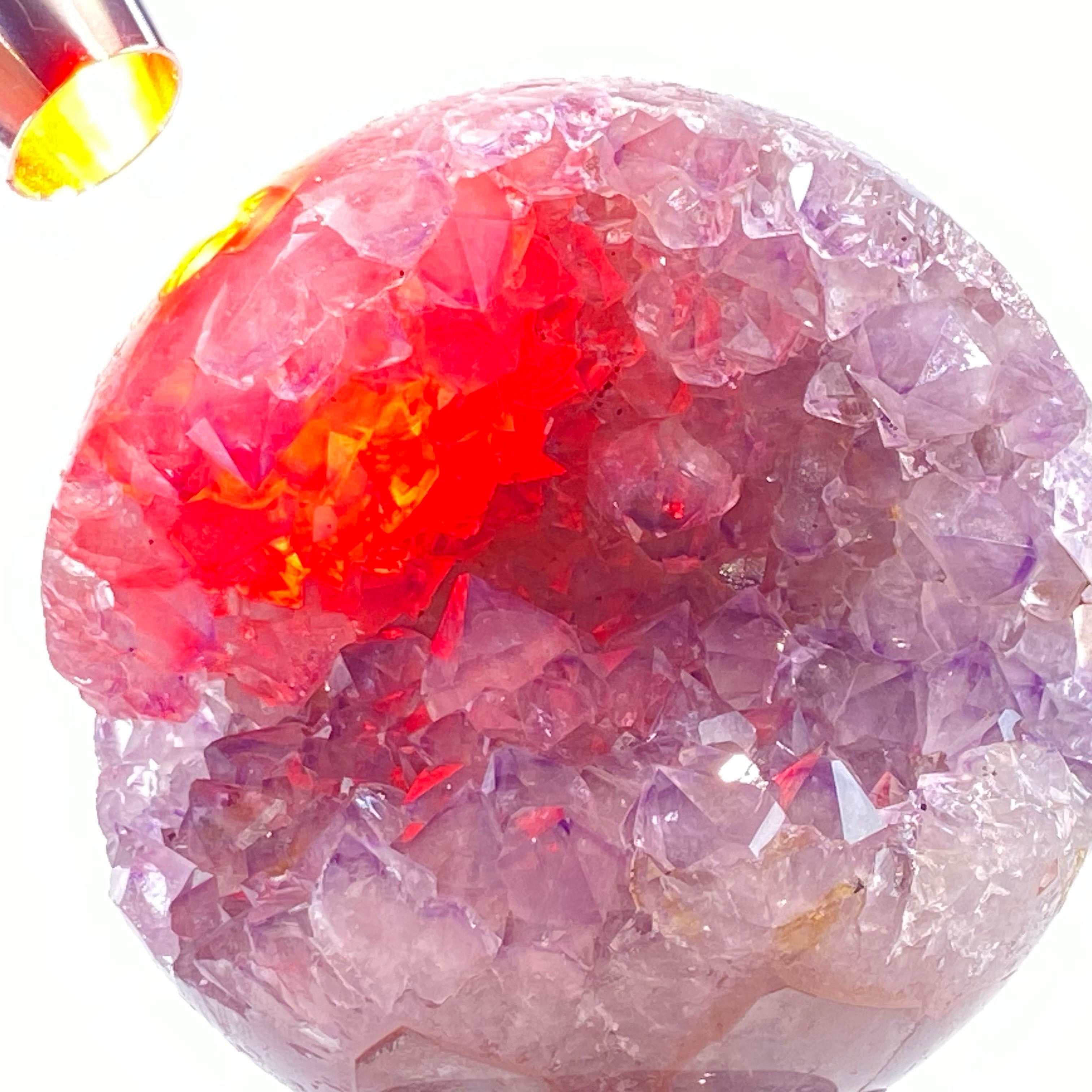 頂級天然粉紫焦糖全拋全透光開口笑晶球