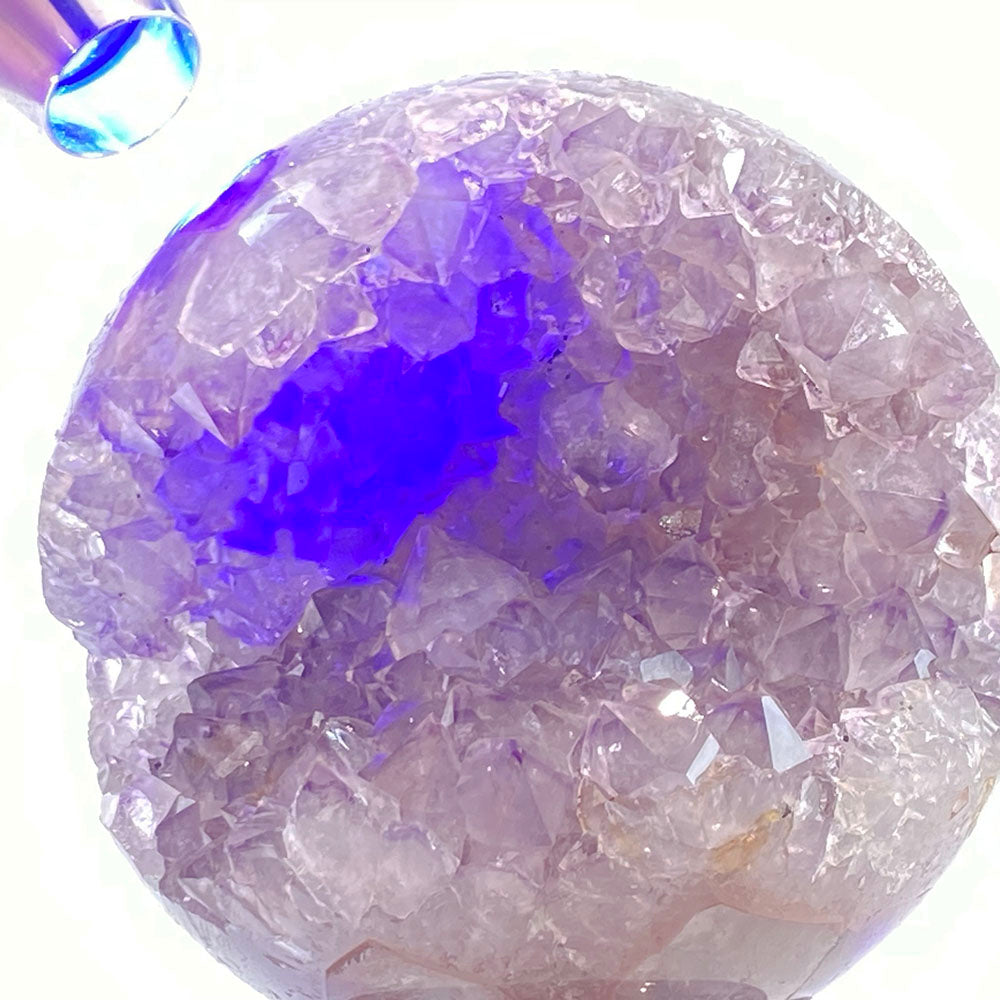 頂級天然粉紫焦糖全拋全透光開口笑晶球