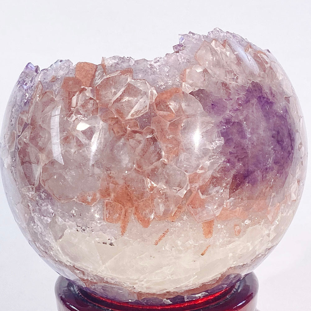 極品天然瑪瑙紫紅晶大方解石共生全拋透光開口笑晶球