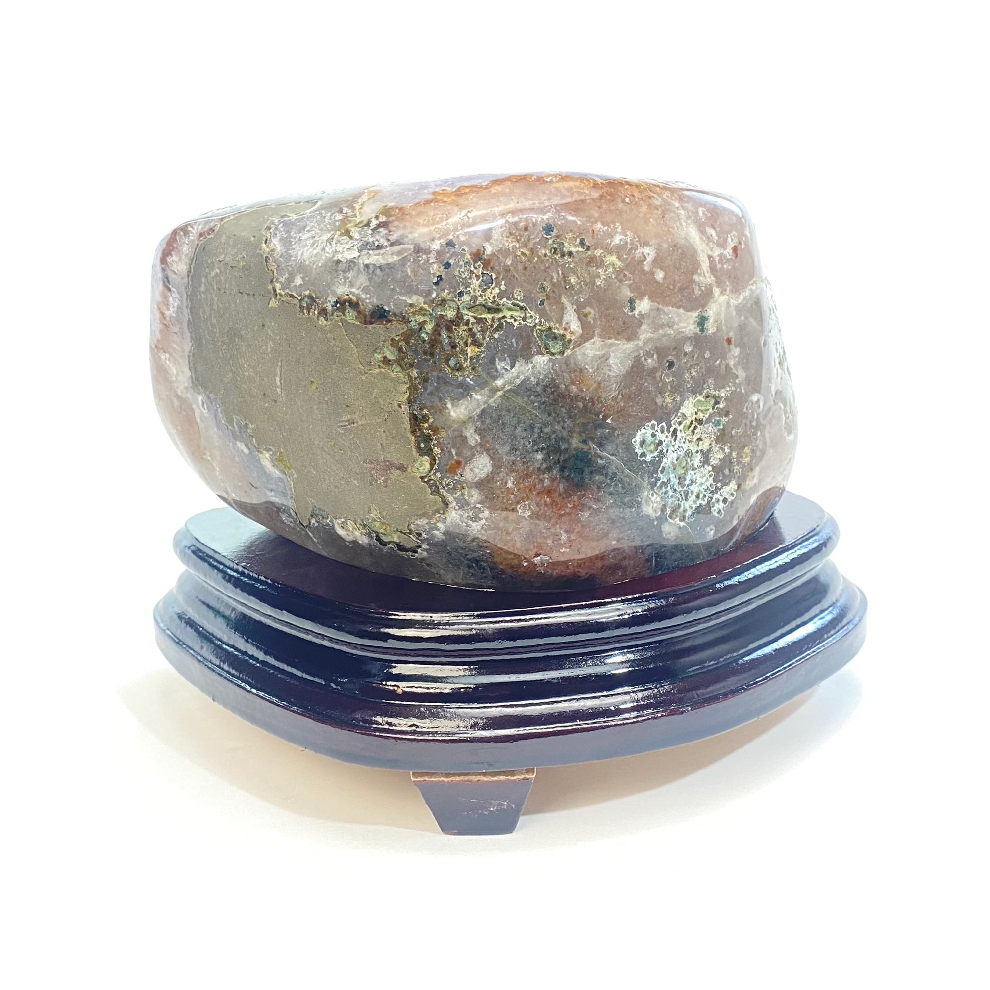 天然金黃瑪瑙包邊紫晶簇錢袋子