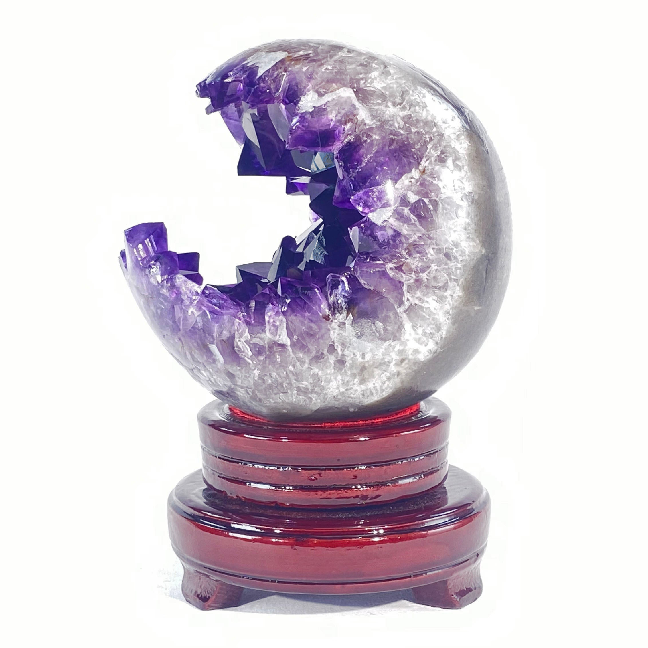 頂級稀有天然大晶牙開口笑紫晶球 烏拉圭全拋原礦晶球