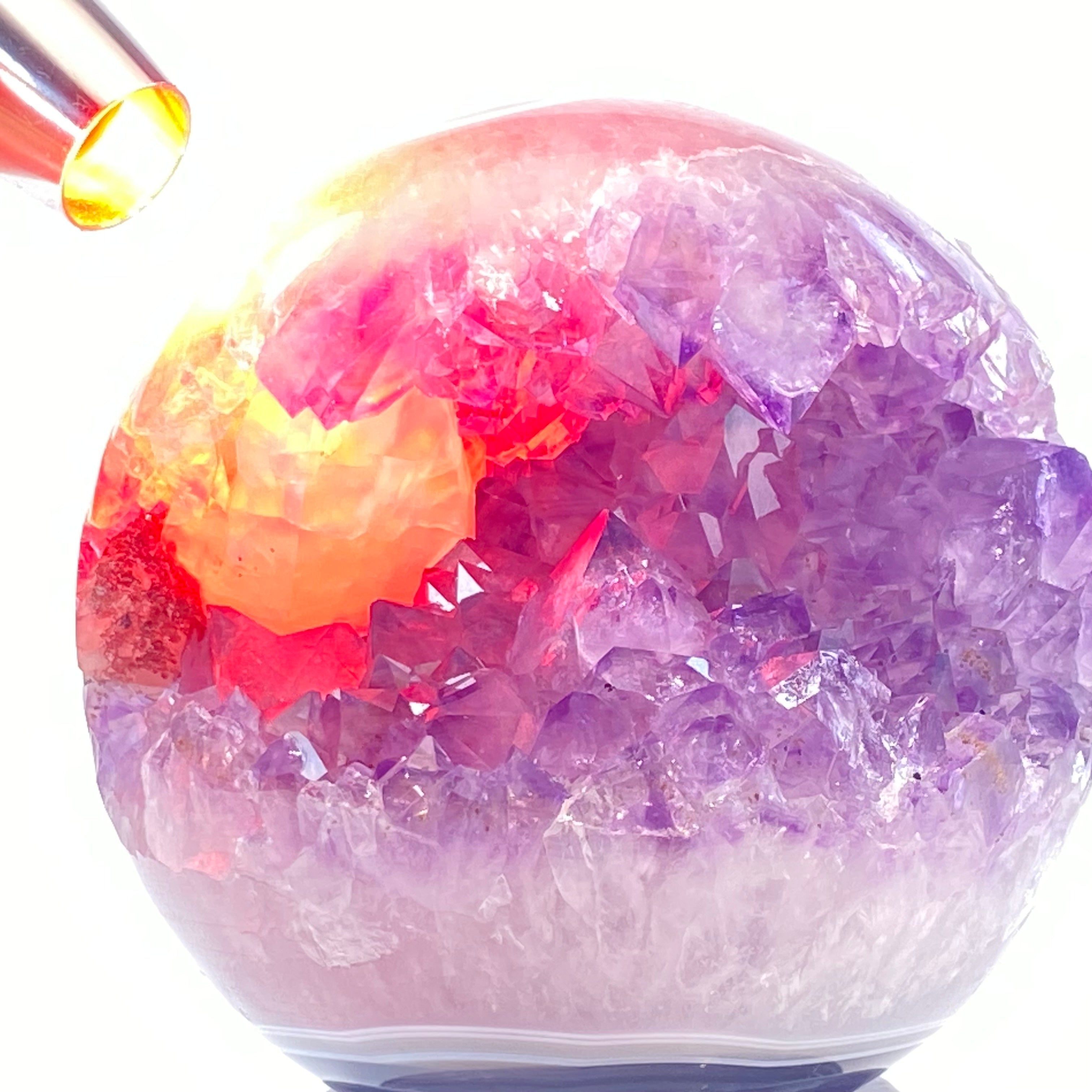 頂級稀有天然瑪瑙薰衣草紫晶大方解石共生全拋全透光開口笑晶球