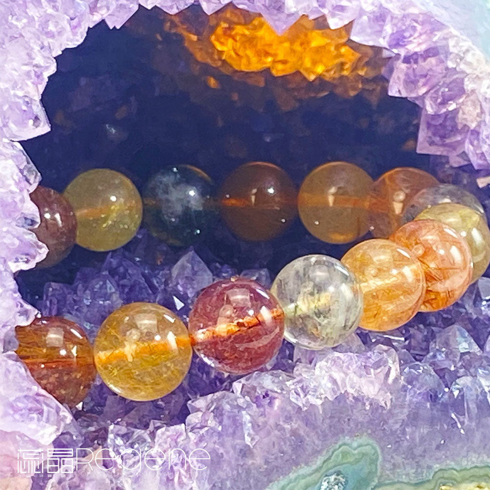 天然金黃瑪瑙包邊紫晶簇錢袋子