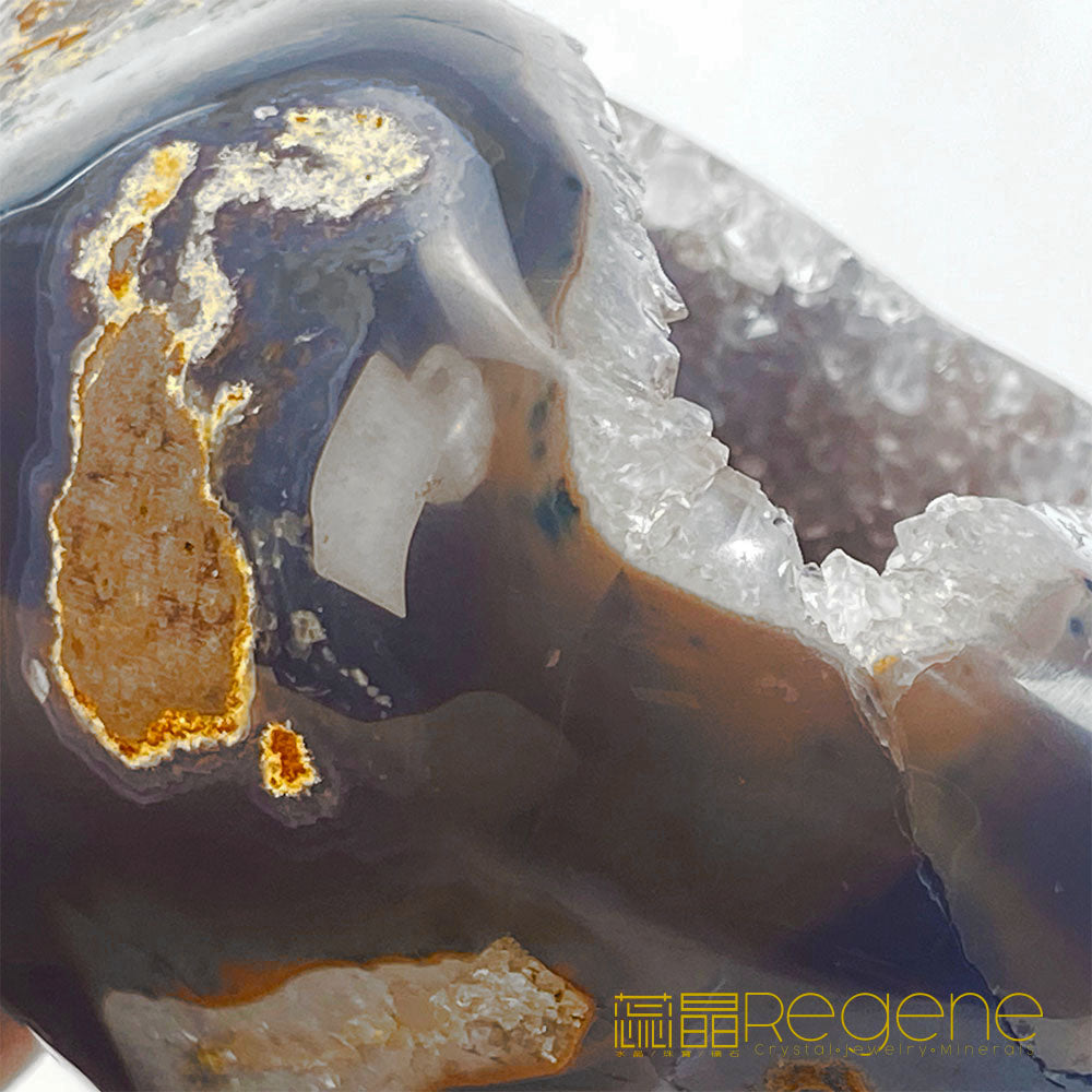 天然金黃瑪瑙包邊紫晶簇錢袋子