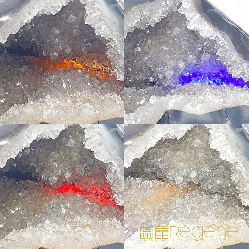 天然金黃瑪瑙包邊紫晶簇錢袋子