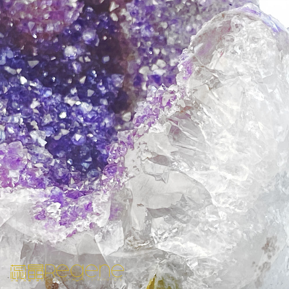 天然金黃瑪瑙包邊紫晶簇錢袋子