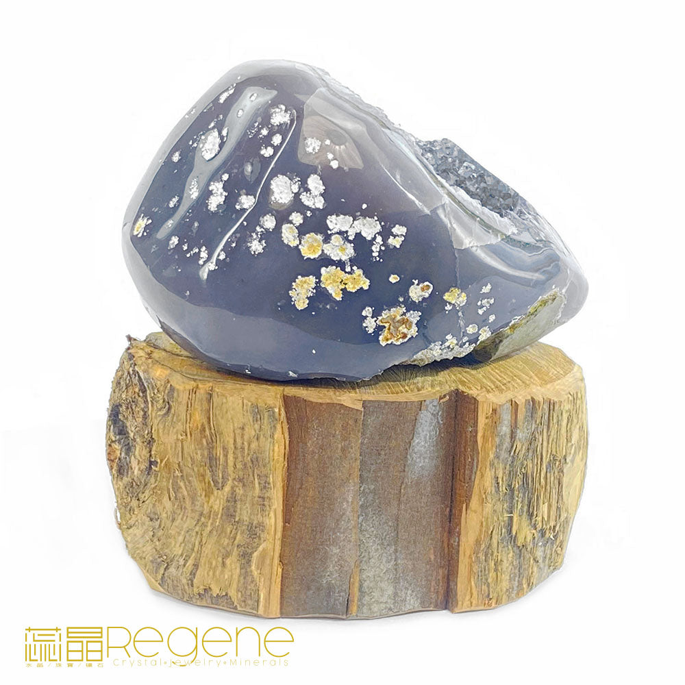 天然金黃瑪瑙包邊紫晶簇錢袋子