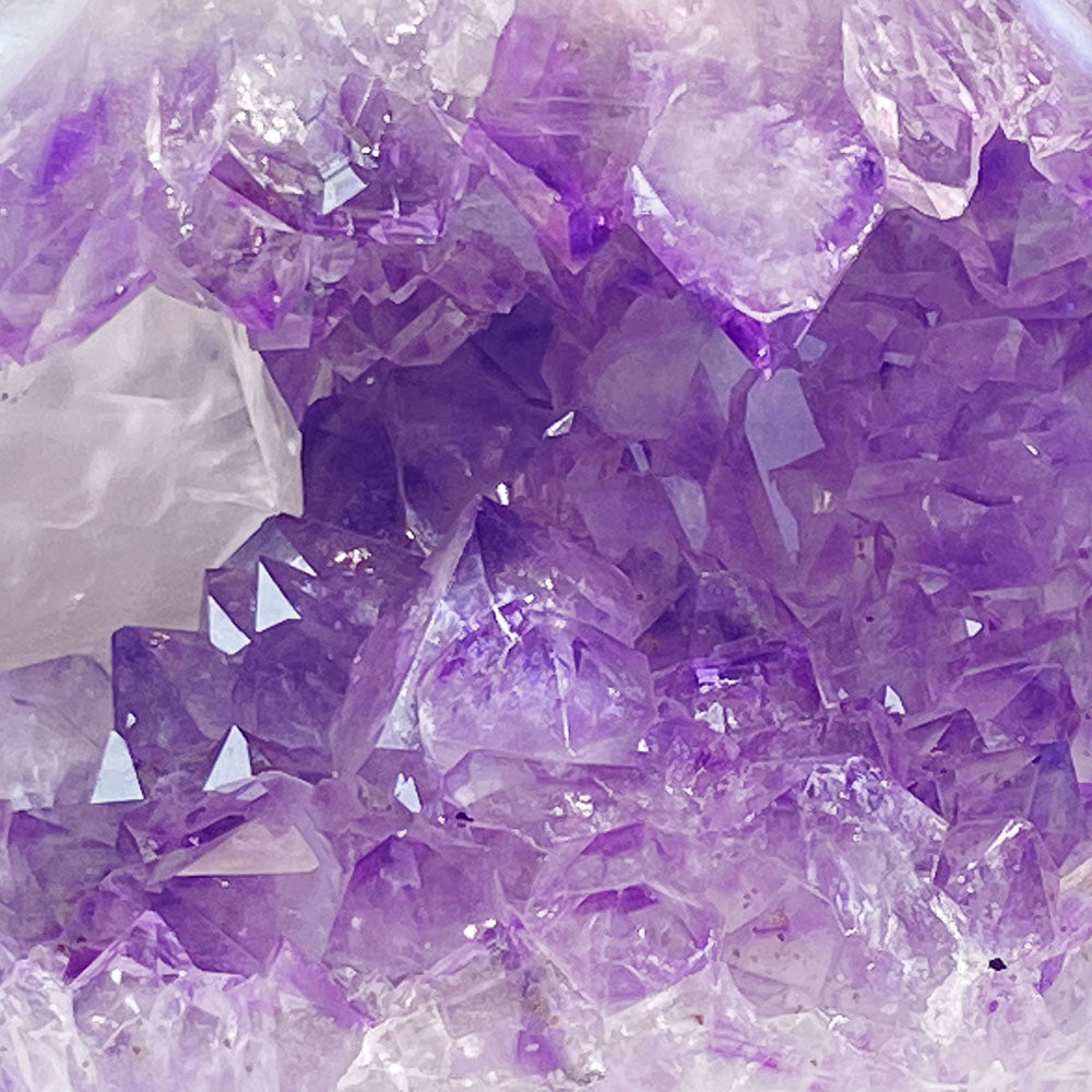 頂級稀有天然瑪瑙薰衣草紫晶大方解石共生全拋全透光開口笑晶球