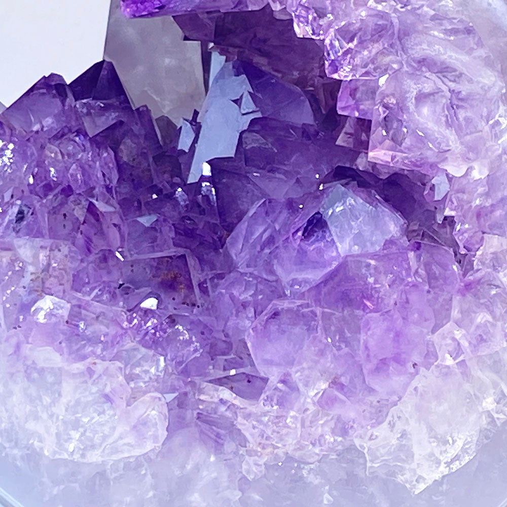 頂級稀有天然瑪瑙薰衣草紫晶大方解石共生全拋全透光開口笑晶球