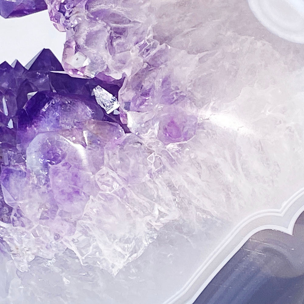 頂級稀有天然瑪瑙薰衣草紫晶大方解石共生全拋全透光開口笑晶球