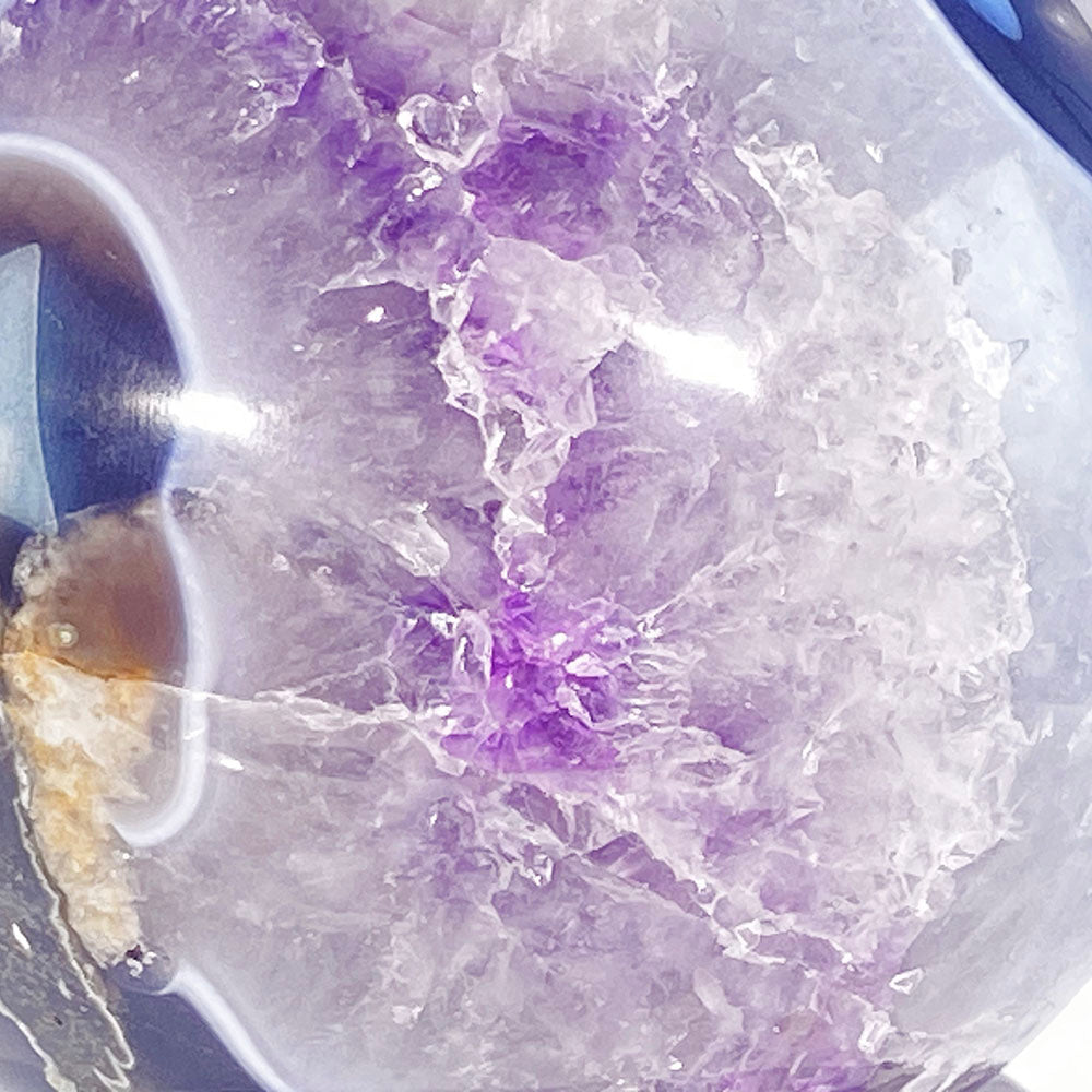 頂級天然瑪瑙紫晶全拋透光開口笑晶球
