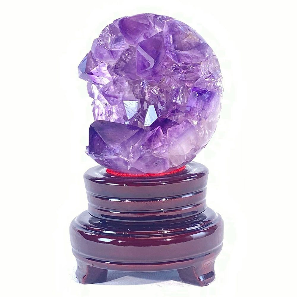 頂級天然紫晶全拋全透光開口笑晶球